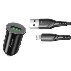 Автомобільний зарядний пристрій Avantis A915 QC 3.0/18W 3A with Lightning cable Black