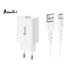 Мережевий зарядний пристрій Avantis A425 QC3.0 single port 3.0A/18W + Type-C cable White