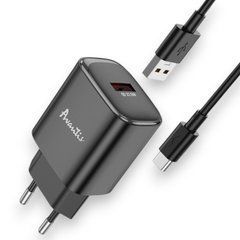 Мережевий зарядний пристрій Avantis A837 22.5W fully compatible charger with Type-C cable Black