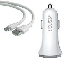 Автомобільний зарядний пристрій Aspor A903 (2USB/3.4A) + Type-C кабель White